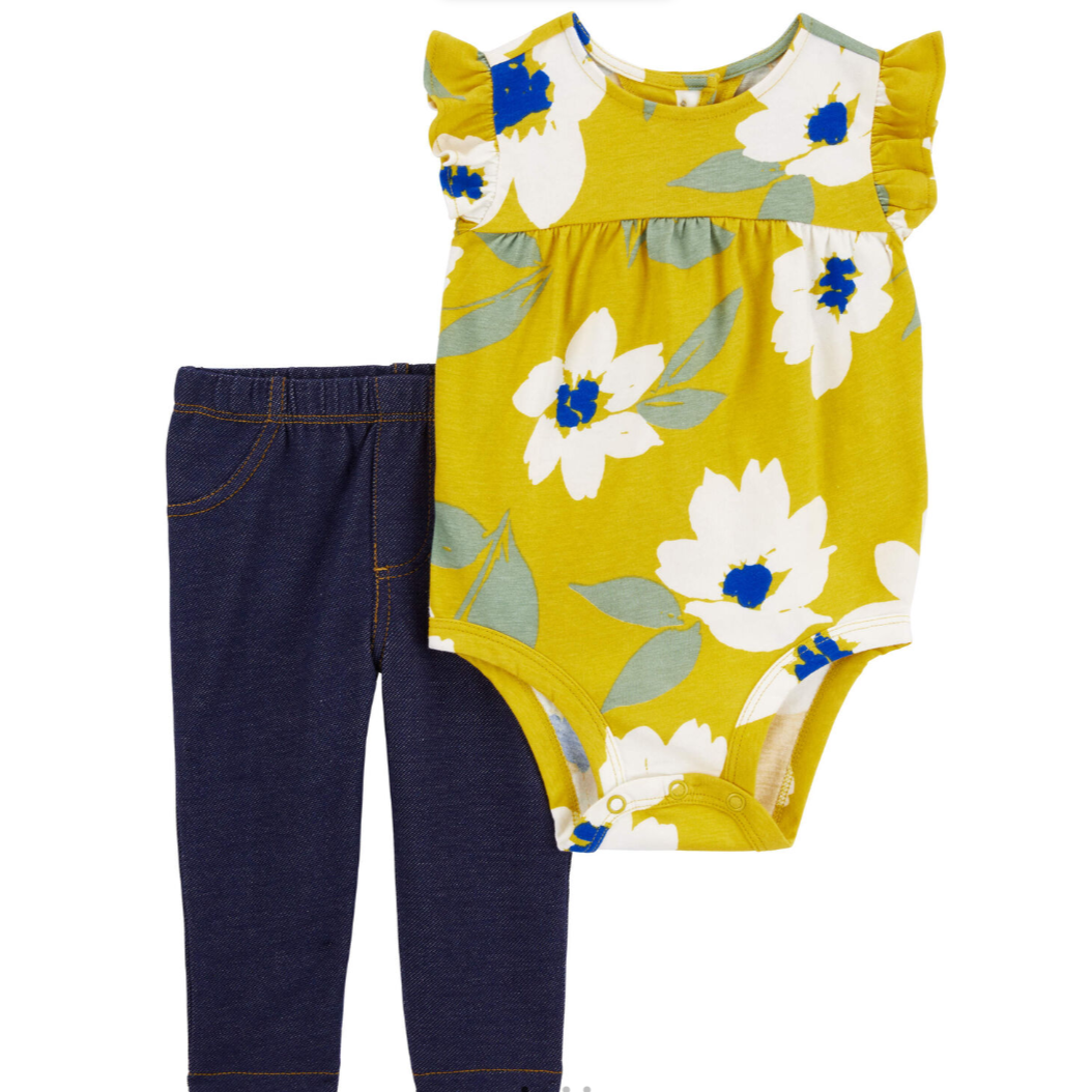Set de Onesie y Pantalón, Amarillo Flores, Carter's